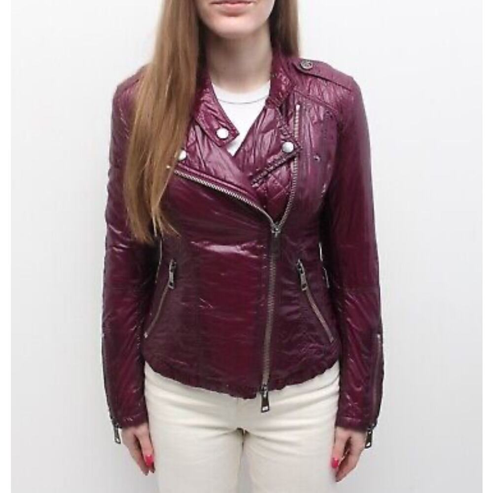 Burberry Brit Quilted Jacket Motorcycle Moto Plum Gunmetal Hardware US 14 - Picture 8 of 16